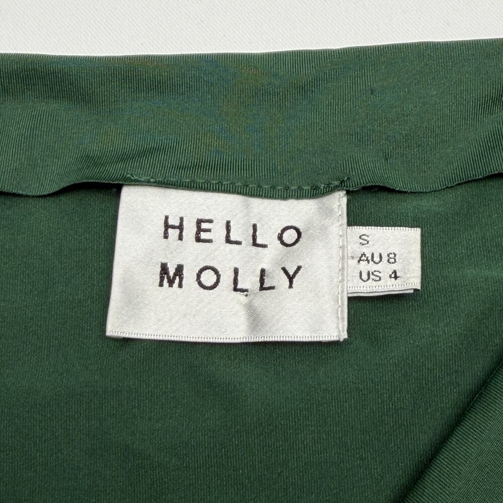 Hello Molly Maxi Dress Green Satin Wrap Slit Formal Evening Size Small USA - Picture 5 of 11
